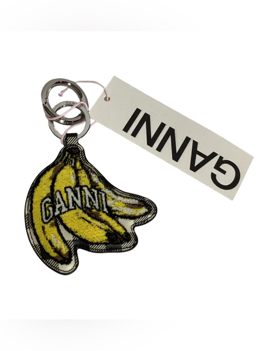 GANNI Black & White Checked with Yellow Bananas Key Chain Bag Charm NEW